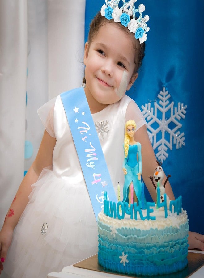 شاناكو هدايا عيد ميلاد شانكو لفتاة تبلغ من العمر 4 سنوات، زينة حفلة عيد ميلاد فروزن الرابع، طقم ملابس أميرة، تاج ووشاح، تاج زهور ثلجية لطيف، إكسسوارات رأس - Image 5